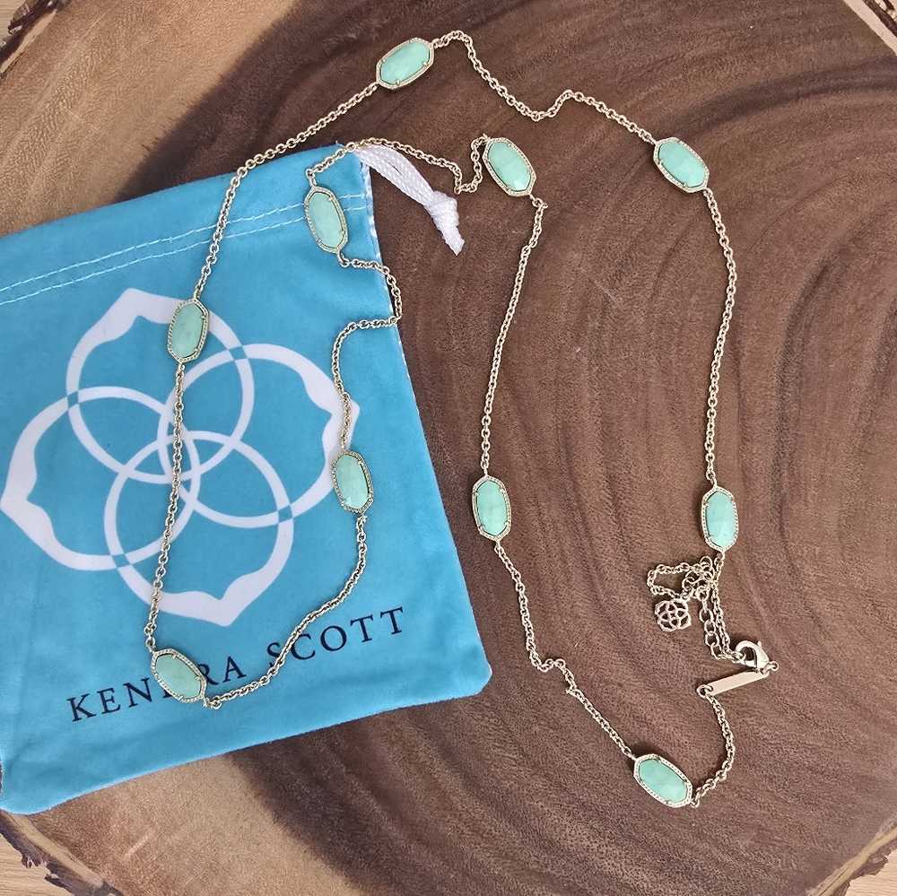 *Rare* Kendra Scott Kelsie Kellie Station Necklace Mint Gold